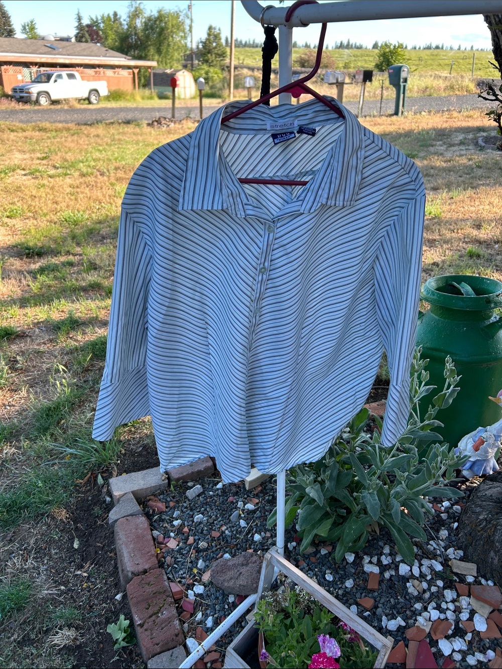 Croft & Barrow White Button-Up Shirt with Navy Stripes
